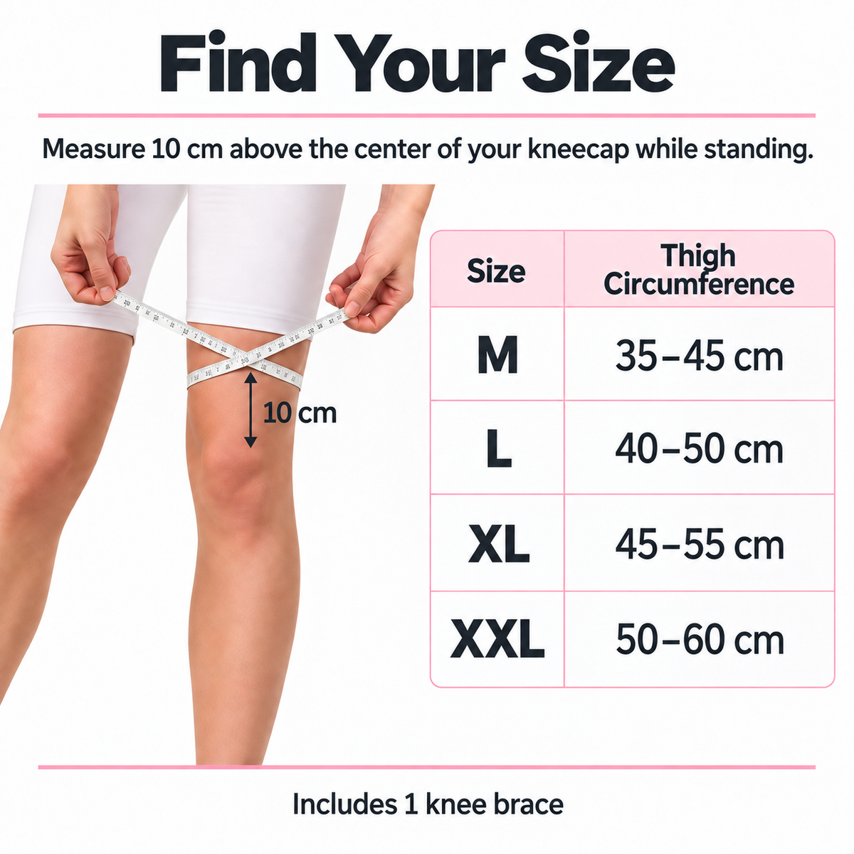 Knee brace size guide M to XXL